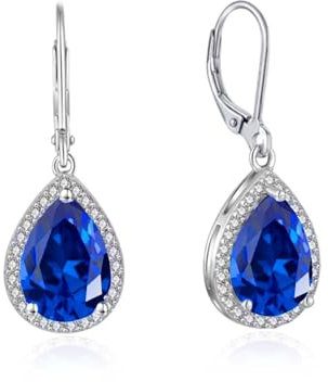 YONVUN Hängen Ohrringe mit Stein Kristall Zirkon Leverback Wassertropfen Ohrhänger Träne ovale Edelstein Rubin Smaragd Saphir Silber Schmuck Set Geschenk für Frau Mutter Tochter Freundin