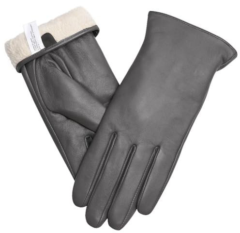 Ymmchy Touchscreen Handschuhe für Damen Warme Lederhandschuhe Gefüttert Winter SMS-Handschuhe Grau S