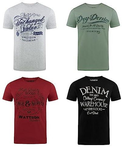 riverso Herren T-Shirt Rundhals RIVLeon 4er Pack O-Neck Kurzarm Print Tee Shirt 100% Baumwolle Regular Fit Grün Blau Weiß Grau Rot Orange L, Größe:L, Farbe:Farbmix 31