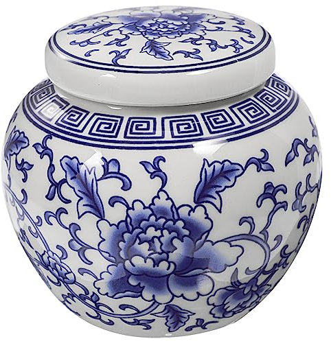 BESTonZON Teedose Aus Keramik Mit Deckel Teedose Aus Blauem Und Weißem Porzellan Versiegelte Ingwerdose Vase Orientalische Vintage-Teedosen Dose Luftdichter Kaffeebehälter Für U. A