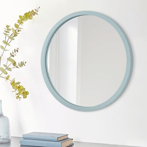JJUUYOU Runder Spiegel, klein, zum Aufhängen, dekorativer Spiegel, Used-Look, Naturholz, Bauernhausrahmen mit blauem Rahmen, für Schlafzimmer, Badezimmer oder Wohnheim, 22,9 cm