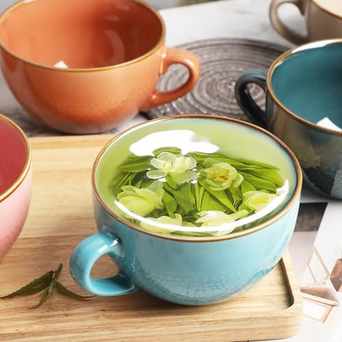 IGTOPS Kaffeetasse Groß Becher Tasse, 700 ml Keramik Suppentassen, Porzellan Müslischalen mit Henkel, Tee Tasse Müsli Salat Schale Schüssel, Geschenke Kaffeetasse (D)