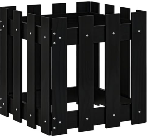 vidaXL Pflanzkübel, Blumenkübel mit Lattenzaun-Design, Pflanzkasten Übertopf für Garten Terrasse, Blumentopf Blumenkasten, Schwarz 40x40x40cm Kiefernholz