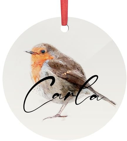 Robin Art Christmas Decoration, Personalised 7.2 cm Wood Christmas Tree Custom Ornament Gift