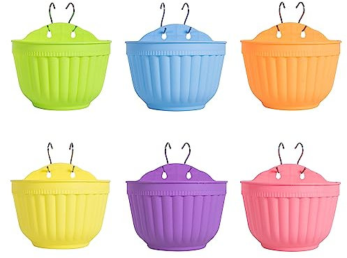 ORIMERC – Juego de 6 macetas de Pared de Resina Coloridas para Colgar verticalmente para jardín, Sala de Estar, Ventana, Interior, Exterior, Cocina, Hierbas, balaustrada, Estante, Valla, Dormitorio