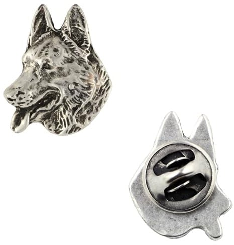 Art-Dog Unikate Silber Hund Anstecknadel - Versilbert Handmade - Broschen Frauen - Lustige Pins - Silber Brosche Schmuck - Deutscher Schäferhund – 2,2x1,9x3cm