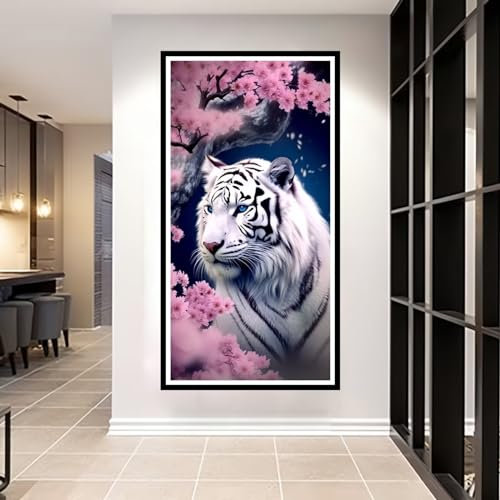 60x120cm Groß Diamond Painting weißer Tiger Diamant Painting Bilder Farbe 5D Diamond Painting Erwachsene Full Diamant Malerei Stickerei Set Kreuzstich Bilder Home Wand Dekor Geschenke Weihnachten