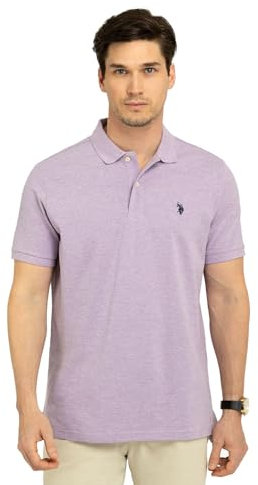 U.S. Polo Assn. Polo classica da uomo, con chiusura a due bottoni, polo in piqué, estiva, alla moda, da golf, Lilla erica, M
