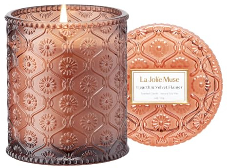 LA JOLIE MUSE Hearth & Velvet Flames Candle - Saffron, Clove, Vanilla | 6 oz Natural Soy Wax | 40 Hours Clean Burn | Elegant Home Décor | Gift-Ready for Hosts & Gatherings