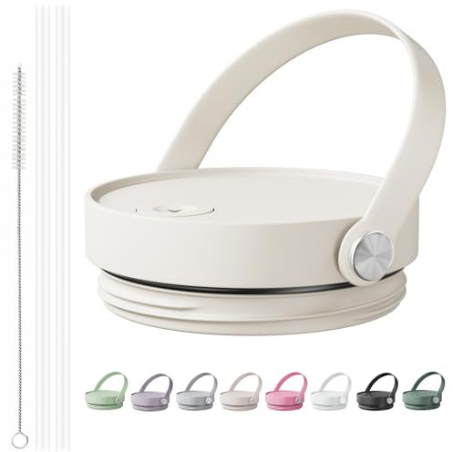 CHEETAH 40 oz Replacement Lid for Stanley Cup Quencher H2.0 FlowState Tumbler,with Easy Carry Soft Silicone Handle and Straws,Insulated Plastic Spill Leak Proof Straw Lid (Cream)