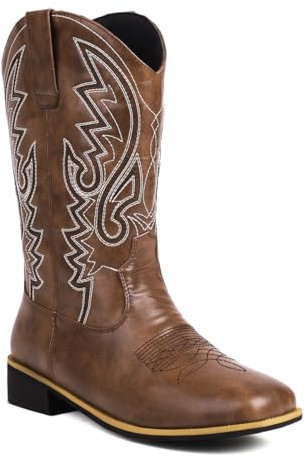 BAISOILIHA Embroidered Square Toe Stivali da cowboy per uomo Donna Durable Moda Retrò Classico Western Choice Stivali Corti For Primavera Autunno Marrone Numero 35