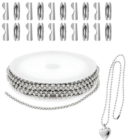 Ball Chain Dog Tag Chain Ball and Chain Roller Blind Chain Vertical Blind Chain with 20 Ball Chain Connector for Dog Tag Necklace Jewelry Bracelet Making Supplies DIY (5m)