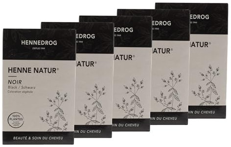 Hennedrog - 5er Set Original Haarfärbemittel Henna Natur schwarz auf pflanzlicher Basis 85 g - Für Glanz und Volumen der Haare - Pflegt ganz natürlich das Haar und sorgt für eine intensive Haarfarbe