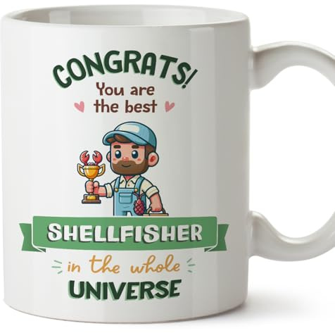 MUGFFINS SHELLFISHER Man Mug - in English - Best in Universe Trophy - Funny Gift for Colleagues - Ceramic 11oz Mug