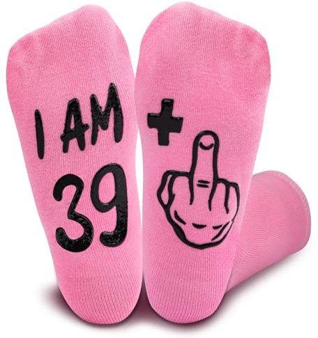 SREBIWO 40 Geburtstag Frauen Socken, Lustige Kuschelsocken Frauen, Geschenkideen zum 40 Geburtstag Frau Socken mit Spruch für Mama, Damen, Schwester, Kollegin, Partner zum Geburtstag (40 Pink)