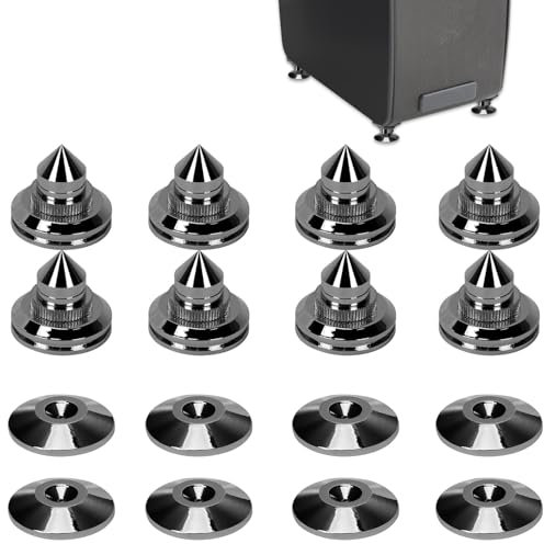 Lot de 8 pics de haut-parleur nickelés 24 K - Protection du sol - Pieds d'isolation résistants aux chocs pour appareils Hi-Fi (noir)