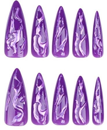 3D Textured Full Covers Stick On Nails Long Stilettos False Nails Halloween Artificial Nails Glitters Press On Nails