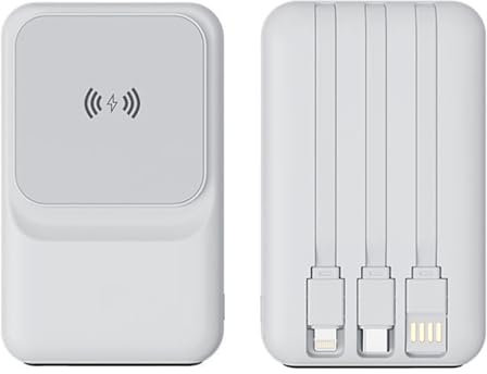 ZYT-DHRUCB Portable 20000mAh Power Bank, Wireless Magnetic 22.5W Super Fast Charging with Built-in Cable, for Mobile Phones and Bluetooth Headsets,White