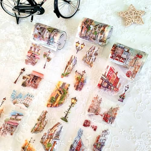 Kesari Scrapbook Stickers Tape,3 Rollen Journal Zubehör Sticker,Street View Serie Washi Tape Decorative für Bullet Journaling,Photo Album(Lunjie Christmas)