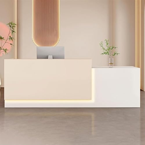 HOLGVE Empfangstheke, Rezeption, Empfangstresen, Rezeption mit Abschließbarer Schublade, Stehender Computer-Rezeptionstresen, Lobby-Einzelhandelskassentisch(Beige+White,47.2 x120cm)