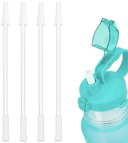 4PCS Straw Replacement and 2PCS Straw Brush, Safe Plastic Reusable Straws and Straw Cleaner Replacement for 1000ml/2000ml Water Bottle