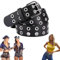 PceGan Nietengürtel, Gürtel Damen, Doppelloch Gürtel Schwarz, Punk Rock Kostüm belt Nieten, Gothic Hip Hop Cosplay Nietengürtel für Damen und Herren