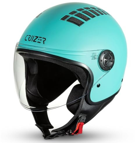 Cruizer Casco Jet Moto Scooter Omologato Visiera Singola Celeste (L)