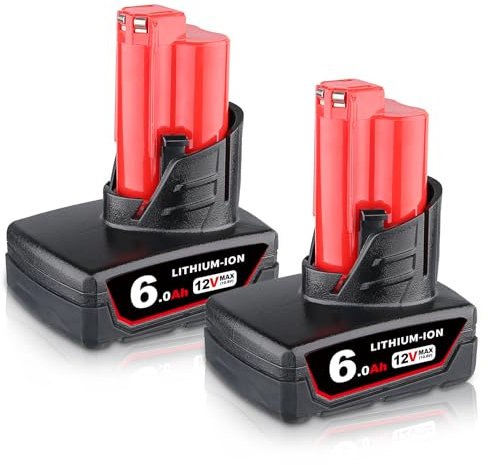 FERRYBOAT 2 Stück 12V 6.0Ah Ersatz für Milwaukee 48-11-2401 Akku Kompatibel mit 48-11-2420 48-11-2440 48-11-2402 48-11-2411 Akku-Elektro Werkzeugen