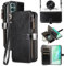 Asuwish Étui de protection pour OnePlus 9 Pro - Avec bande - Film de protection d'écran - Compartiment pour cartes - Pliable - En cuir - Porte-monnaie - 9Pro 5G LE2123 - Noir