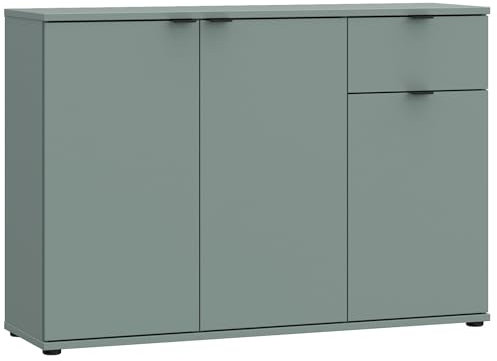 Casa Vital Kommode Ganymede 231, 120x34x82 cm, 2 Innenschränke mit Einlegeböden, 1 Schublade, Flügeltüren, Schwarze Kunststofffüße (Salbeigrün)