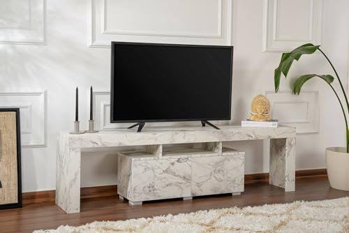 Dmora Mobile Porta TV Govone, Credenza da Soggiorno, Armadio Basso per TV, Base Parete attrezzata, 180x31 h50 cm, Marmo