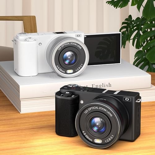 5K Digitalkamera, 72MP UHD Vlogging -Kameras für Fotografie, 12 -Fach Optischer Zoom, Autofokus mit 3,0 -Zoll -Flip -Bildschirm und LED -Flash für Video & Photo (White)