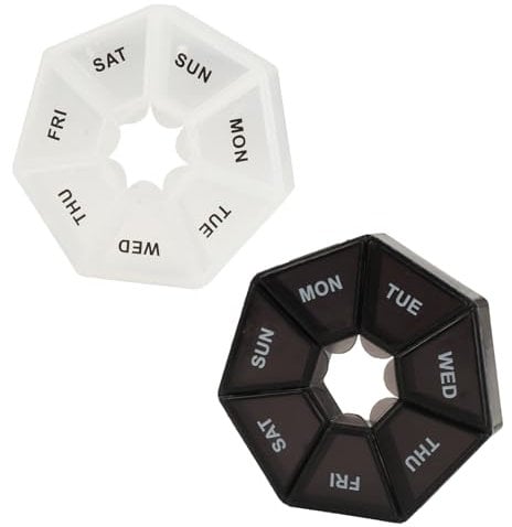 2 Pcs Weekly Pill Organiser 7 Day, Portable Travel Tablet Boxes 7 Day Pill Box Organiser for Vitamins Supplement Tablet Dispenser Case Container Organizer(White, Black)