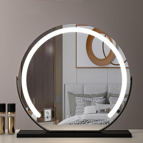 Specchio cosmetico a LED con luci, 3 temperature di colore regolabili, specchio da toilette autoportante, specchio per il trucco, 60 x 60 cm, nero, ideale per uso domestico