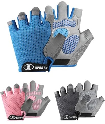Mecmbj Fahrradhandschuhe Kinder, rutschfest, Atmungsaktiv Handschuhe Kinder | Fingerlose Sporthandschuhe für Mädchen und Jungen Alter 9-13, Handflächenschutz, für Radfahren, Spielen, Rollschuhlaufen