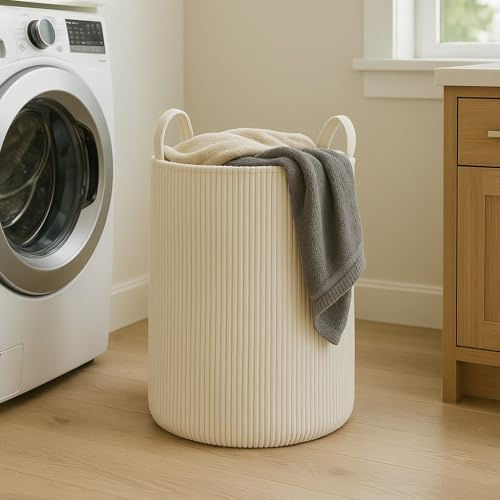PUTSKA Laundry Basket – Blanket Basket for organising, Décor and Toys, Clothes Hamper – Perfect for Baby and Kids Room, Nursery, Bedroom, Bathroom, Living Room – Extra Large, Cream