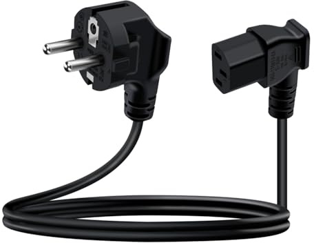 YINGAYOU Cable Alimentación Schuko IEC C13 10A 250V Cable IEC C13 a Schuko Codo para PC, Monitor, UPS, Impresora, Servidores (Negro, 2 m)