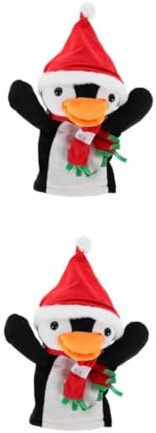 FRCOLOR 2 Stück Weihnachtliche Pinguin Handpuppe Plüsch Fingerpuppe für Geschichtenerzählen und Rollenspiel Weiches Kuscheltier für Kreative Interaktive Familienzeit und Festliche