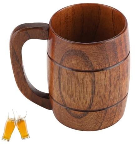 Vibrivio Foratura di birra in legno naturale, grande paesaggio con manico per birra e succo, tazza di grande capacità adatta per un regalo per una festa di bar in casa (altezza 10,8 cm)