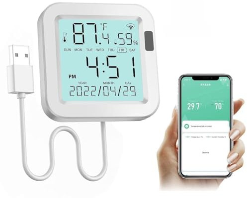 Smartes Thermometer und Hygrometer für Tuya Smart Life App, kompatibel mit WLAN 2,4 GHz, LCD-Display mit Infrarot-Sensor und Hintergrundbeleuchtung, Datum und Uhrzeit, zur Raumklimakontrolle, Automat