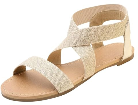 Cocila Sandales Femme Été Confortable Chaussures Plates À Bride Élastique La Cheville Pour Femmes D'Été Mignonnes Lanières Chaussure D Ete Plage Plate Orthopédiques Femmes Pieds Larges Sandale