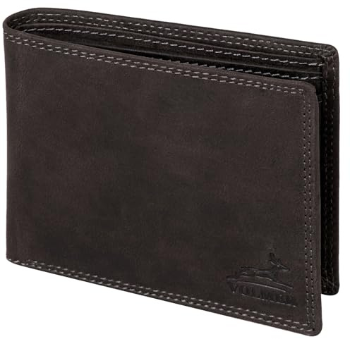 Fa.Volmer ® Leder Geldbörse Herren mit RFID-Schutz - extra-stabile Doppelnaht - 6 Fächer für Kreditkarten - Querformat (Basalt Grey)