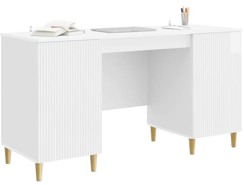 vidaXL Schreibtisch Hochglanz Weiß 142,5 x 50 x 75 cm Holzwerkstoff, Schreibtisch fürs Wohnzimmer, Vintage Schreibstil, rechteckig, ergonomisch und vielseitig einsetzbar