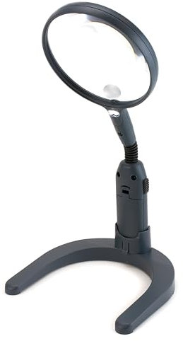 Carson MagniLamp loupe à main/loupe sur pied avec fonction éclairage par LED, grossissement de 2x, avec petite lentille incorporée, grossissement de 3,5x (GN-55)