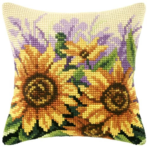 ART & ARTIFACT Orchidea Kreuzstich-Kissen-Set, Sonnenblumen, 40 x 40 cm