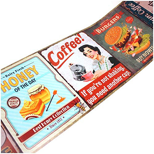 Finest Folia Wandtattoo Retro 2,5m Bordüre Küche Esszimmer Vintage Old School Aufkleber Folie (mit Rakel & Filzkante)