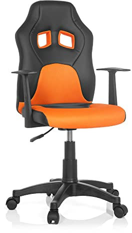 hjh OFFICE 670710 Kinder- und Jugenddrehstuhl Teen Game AL Kunstleder Schwarz/Orange Kinderstuhl Drehstuhl mit Armlehne, mitwachsend