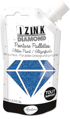 Aladine - Izink Diamond - Peinture Pailletée - Ultra Concentrée en Paillettes - Décoration Tout Support - DIY et Loisirs Créatifs - Made in France - Gourde Souple 80 ml - Bleu