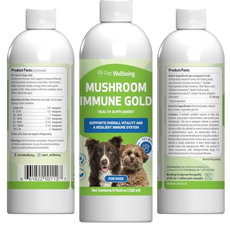 Pet Wellbeing Mushroom Immune Gold for Dogs & Cats - Immune Defense, 8 oz | NASC Certified & Vet-Formulated Liquid Mushroom Supplement with Reishi & Turkey Tail for Complementary Immune Support