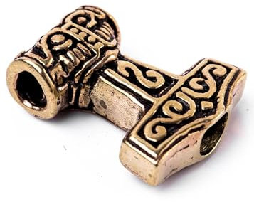 Wikinger Bartperle Thorshammer mit Spiralen aus Bronze Schmuckperle Lockenperle Dreadlocks LARP